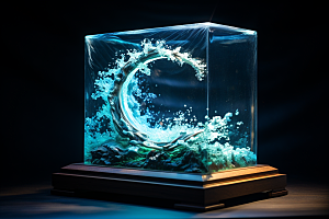 玻璃杯海浪创作艺术素材