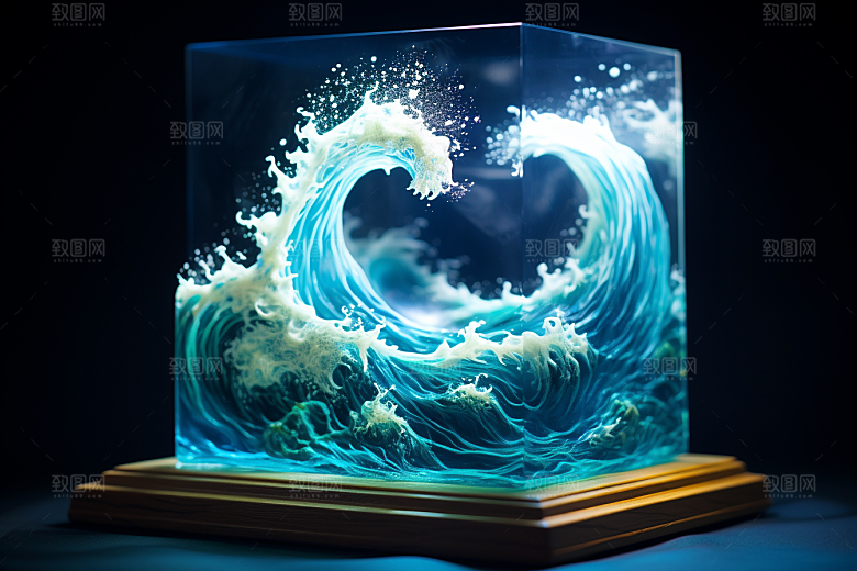 玻璃杯海浪艺术高清素材