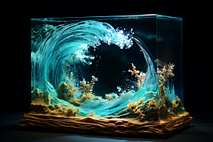 玻璃杯海浪创意艺术素材
