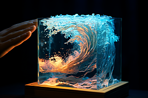 玻璃杯海浪通透创意素材