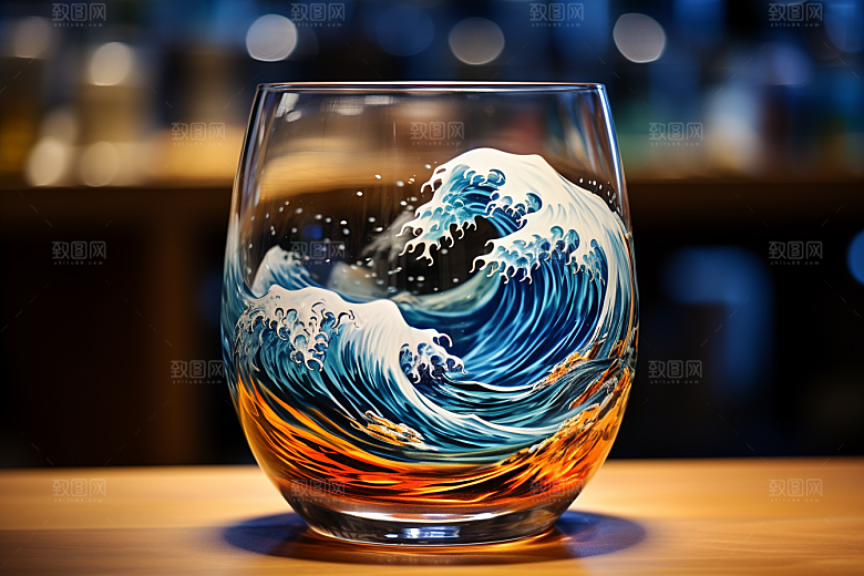 玻璃杯海浪通透创意素材