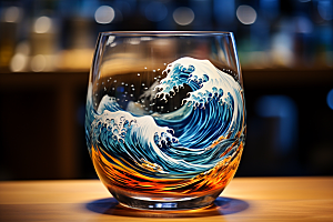 玻璃杯海浪创作艺术素材