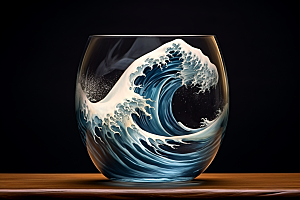 玻璃杯海浪创意艺术素材