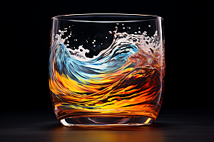 玻璃杯海浪艺术通透素材