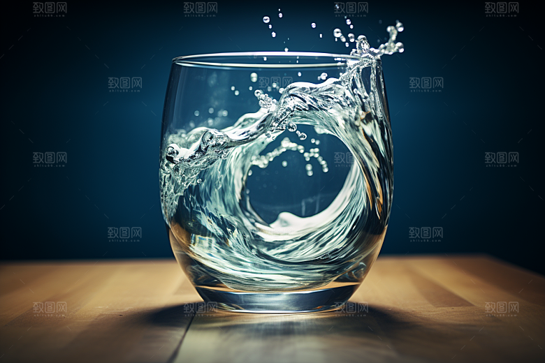 玻璃杯海浪通透创意素材