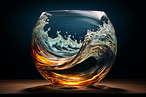 玻璃杯海浪艺术高清素材