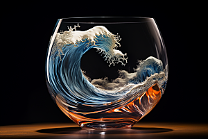 玻璃杯海浪创意高清素材