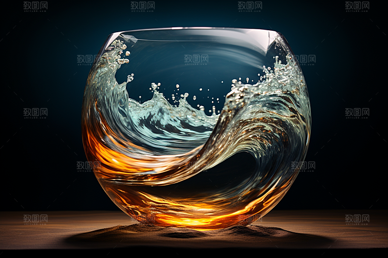 玻璃杯海浪高清创意素材