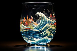 玻璃杯海浪通透艺术素材