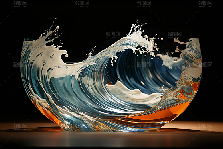 玻璃杯海浪创意通透素材