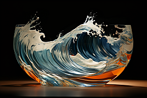 玻璃杯海浪创意通透素材