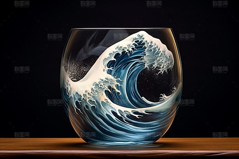 玻璃杯海浪通透创意素材