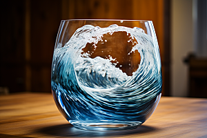 玻璃杯海浪高清通透素材