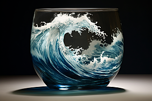 玻璃杯海浪通透高清素材