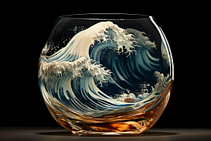 玻璃杯海浪创作高清素材