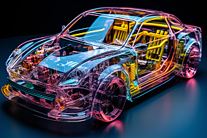 玻璃质感小汽车C4D3D模型