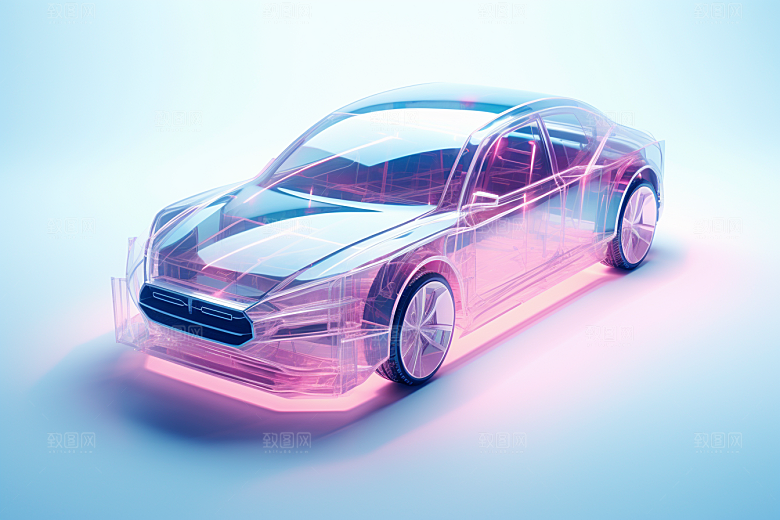 玻璃质感小汽车C4D通透模型