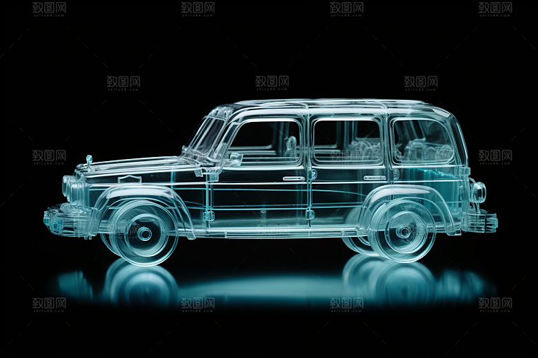 玻璃质感小汽车C4D透明模型