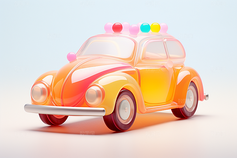 玻璃质感小汽车3D立体模型