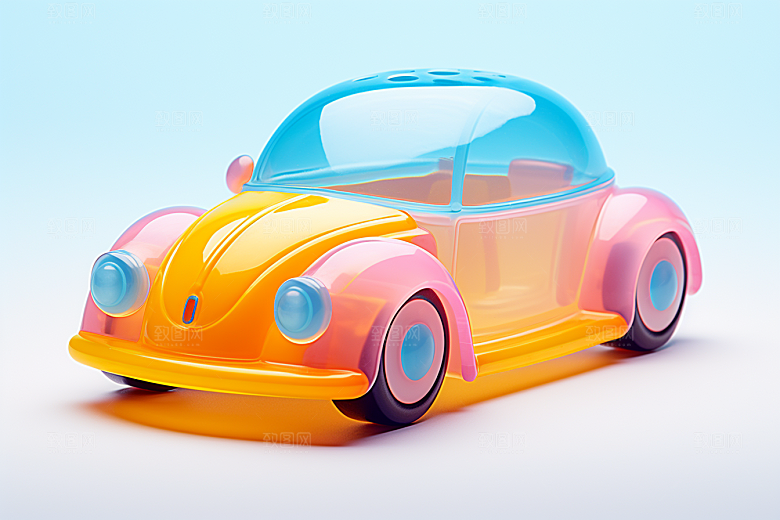 玻璃质感小汽车透明3D模型