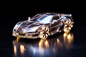 玻璃质感小汽车光感C4D模型