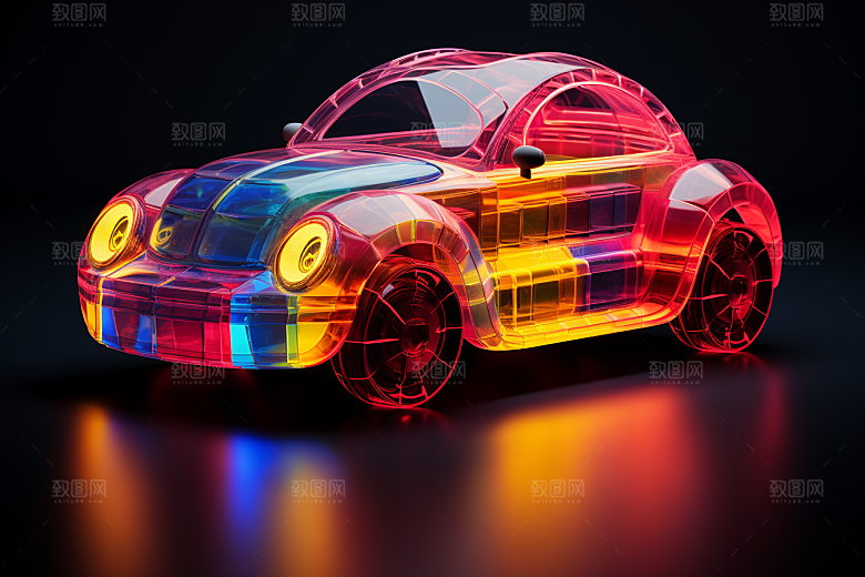 玻璃质感小汽车模型立体模型