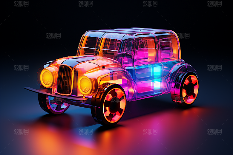 玻璃质感小汽车3D高清模型