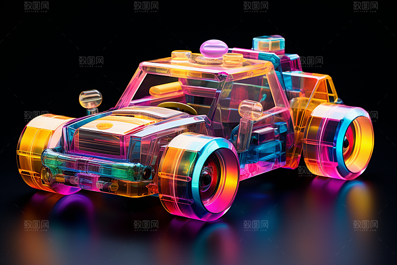 玻璃质感小汽车模型C4D模型