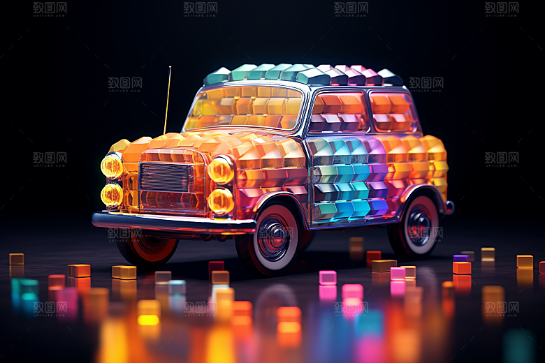 玻璃质感小汽车C4D模型模型