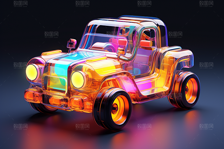 玻璃质感小汽车创意3D模型
