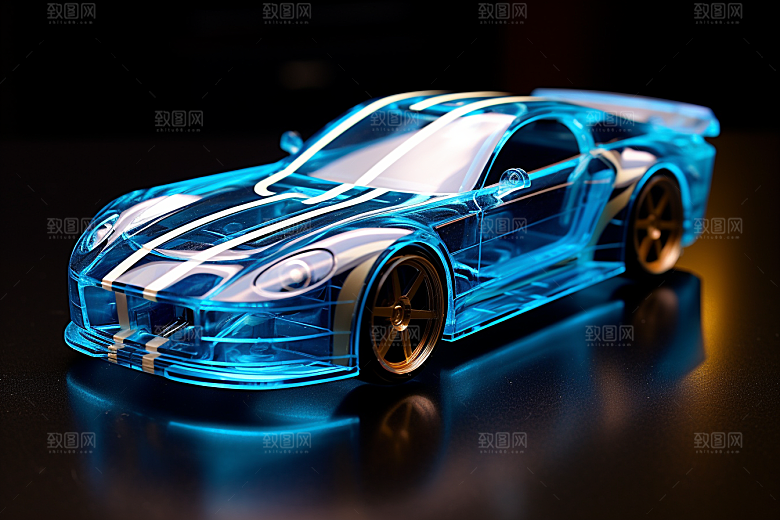 玻璃质感小汽车光感3D模型