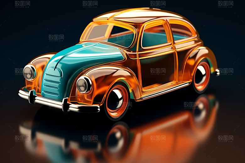 玻璃质感小汽车立体C4D模型