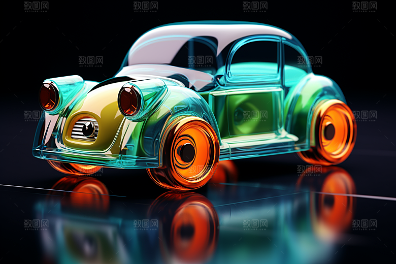 玻璃质感小汽车3D高清模型