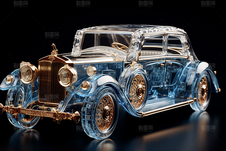 玻璃质感小汽车3D通透模型