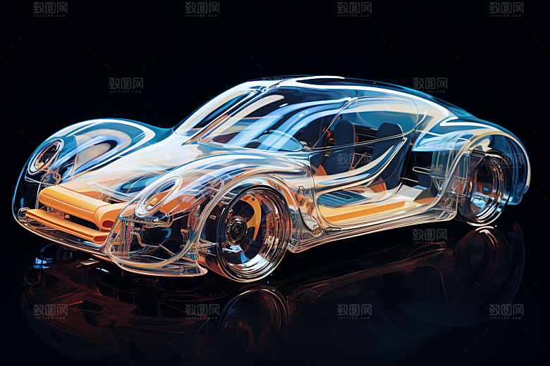玻璃质感小汽车模型立体模型