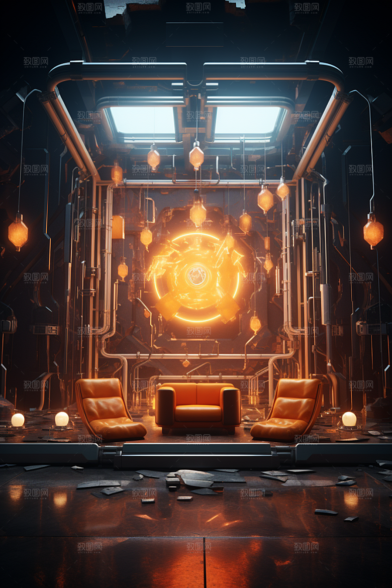 C4D科幻空间立体模型背景
