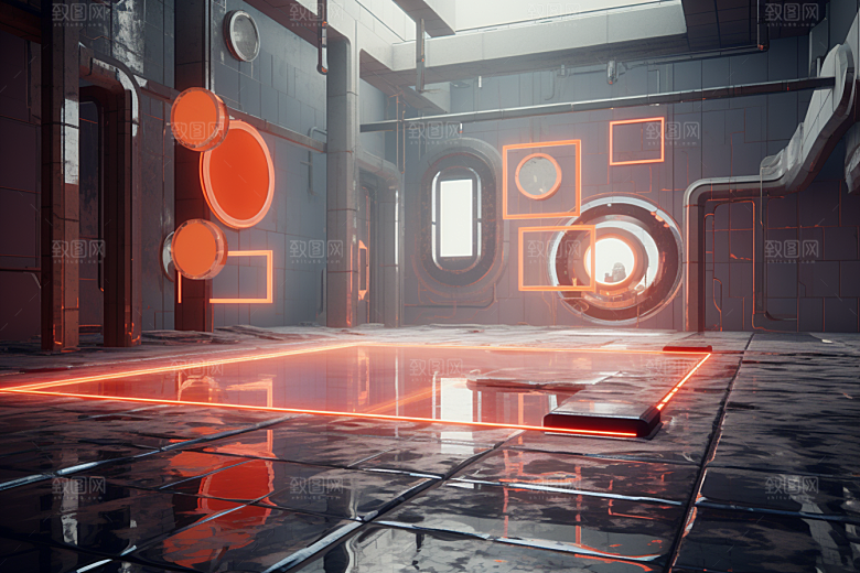 C4D科幻空间模型效果背景