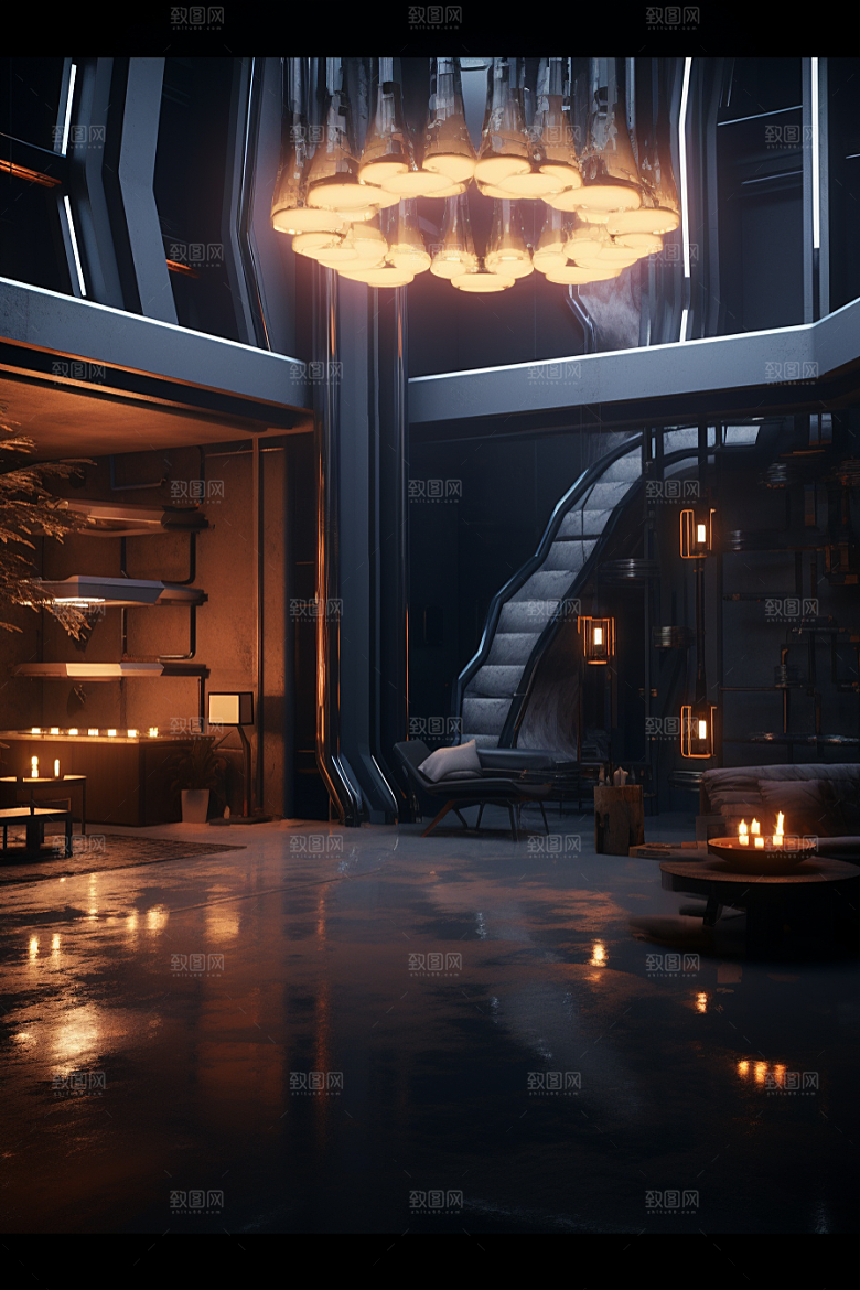 C4D科幻空间立体模型背景