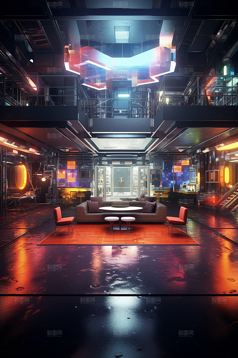 C4D科幻空间模型渲染背景