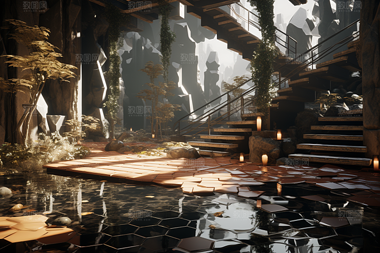 C4D科幻空间立体渲染背景
