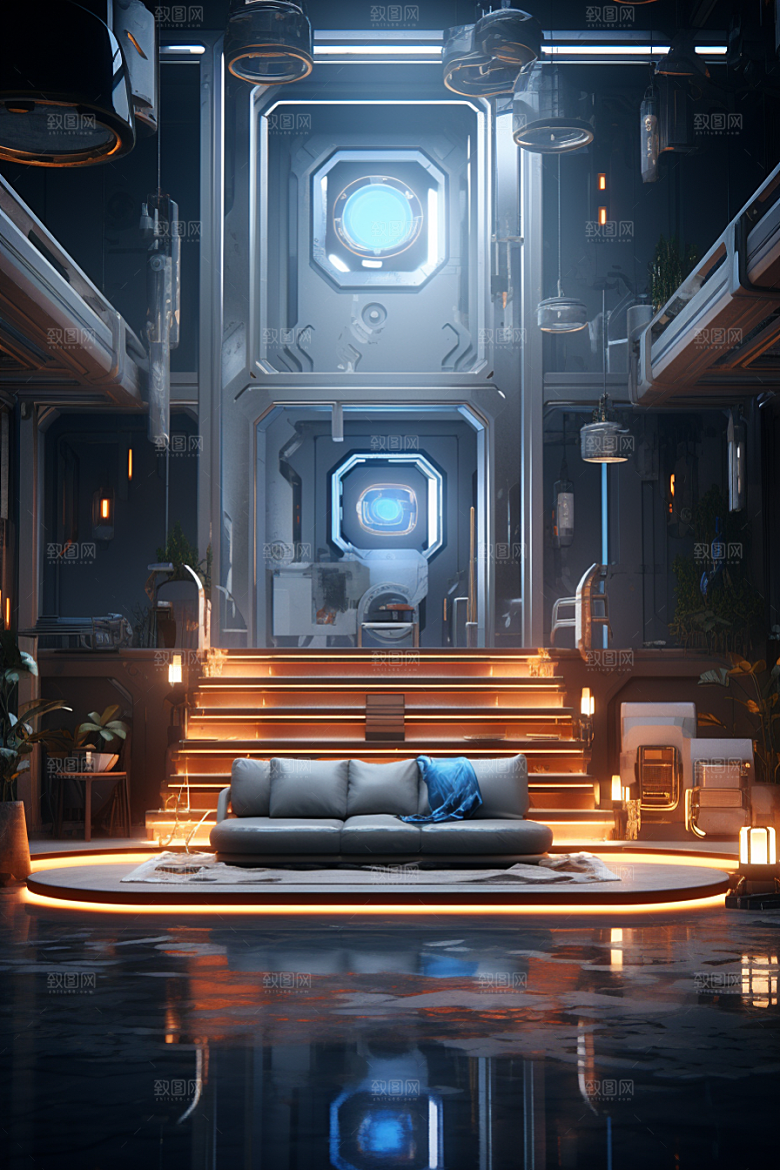 C4D科幻空间模型渲染背景