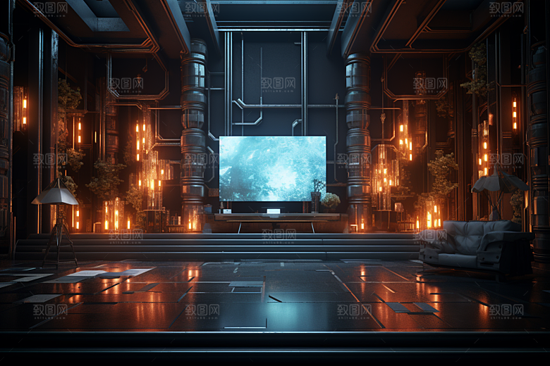 C4D科幻空间立体模型背景