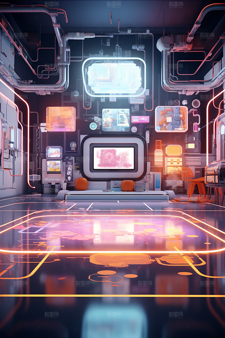 C4D科幻空间模型渲染背景