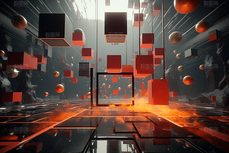 C4D科幻空间立体渲染背景