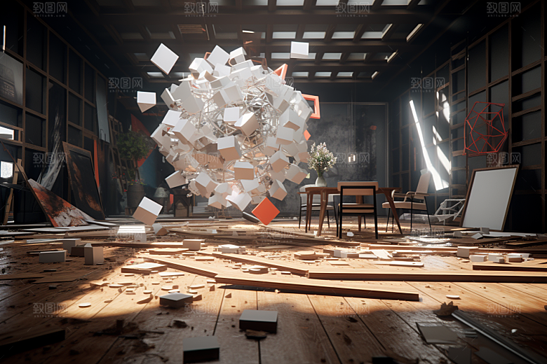 C4D科幻空间立体渲染背景