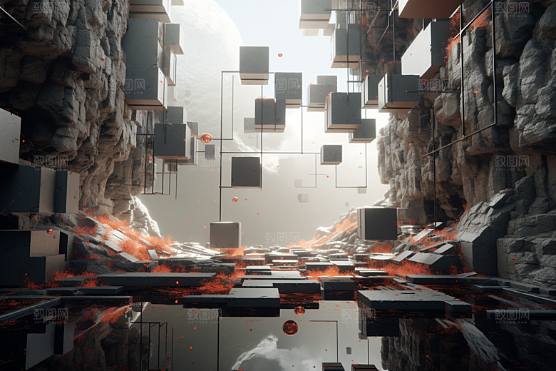C4D科幻空间立体模型背景