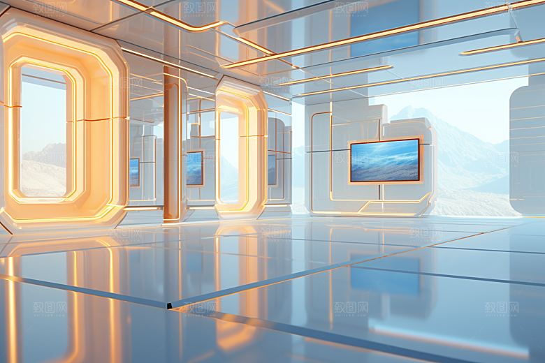 C4D科幻空间未来感效果背景