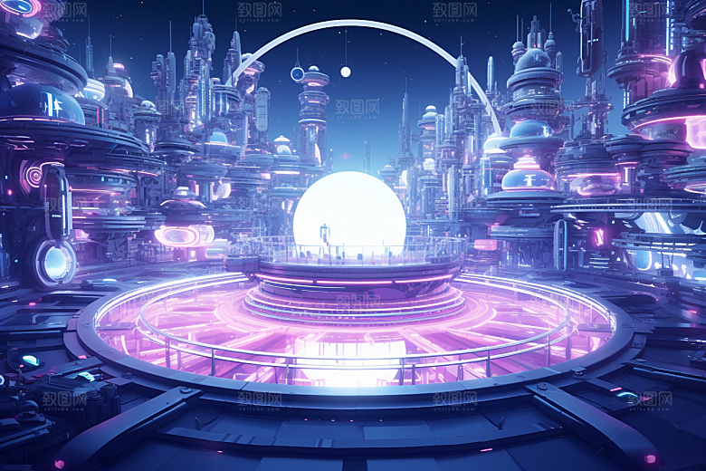 C4D科幻空间幻想空间站场景模型