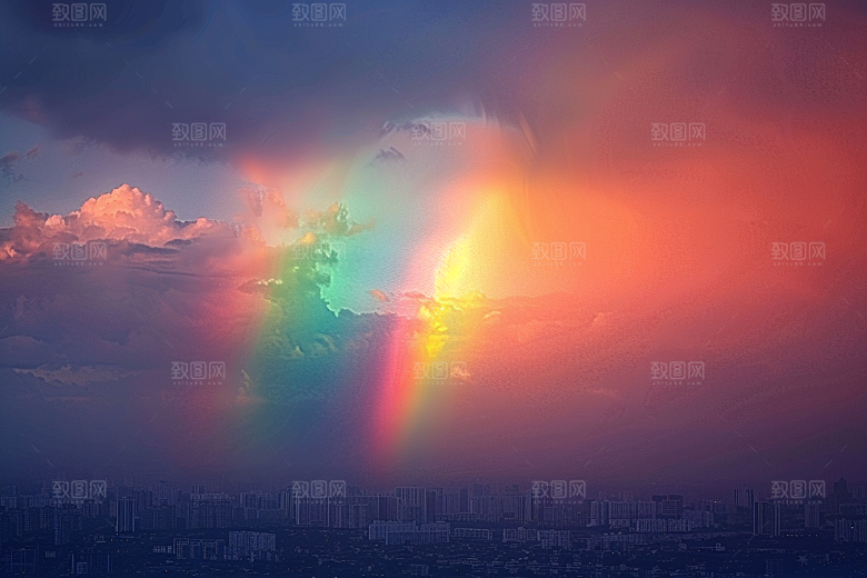 七彩彩虹风光雨后晴空素材