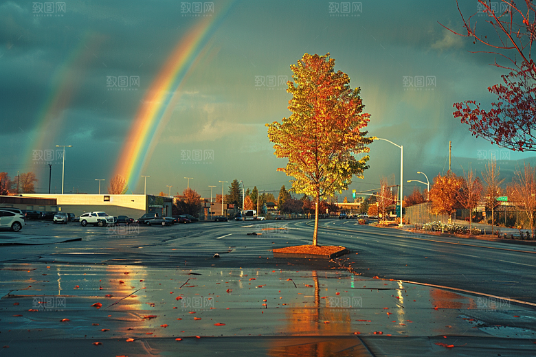 彩虹风光雨后晴空晴天摄影图